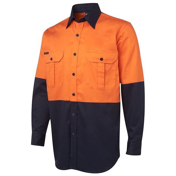 JB's WEAR Hi Vis L/S 190G Shirt Orange/Navy Thumbnail